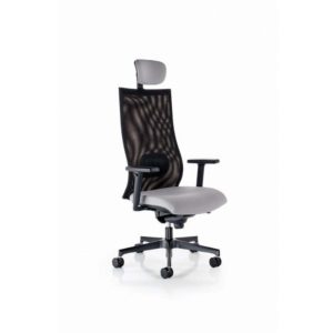 Office chair high back, black frame with headrest, mesh, with arms, UNI fixed seat Mod. IRON NET D018/Ne/Pt by Italexpo