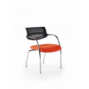 Meeting room chair chromed frame, with arms, 4 leg base Mod. SKAY D220/4G by Italexpo