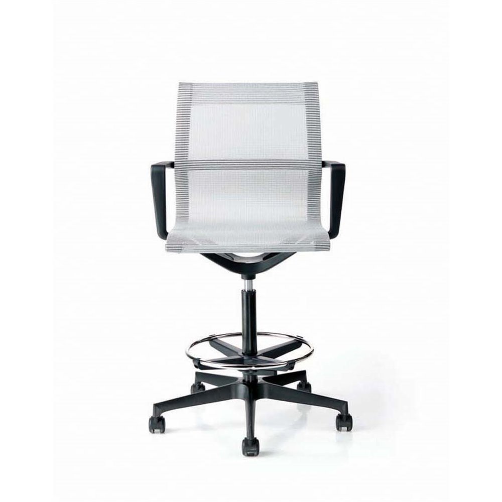 Sedie ufficio in rete elastica, con braccioli, versione sgabello, struttura nera Modello TEKNO D130/Ne/S Italexpo
