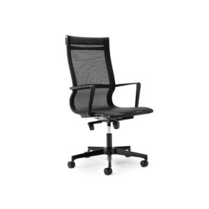Office chair high back, black frame, elastic mesh, with metal plate, with arms Mod. TEKNO D131/Ne/T by Italexpo