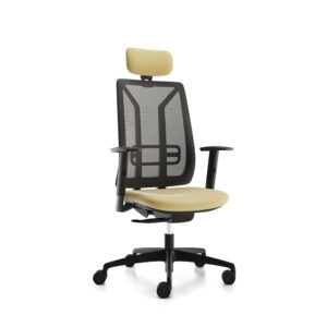 Office Chair CATAS certified Mod. TWICE black, synchro, UNI fixed seat, with arms and headrest- Italexpo - Made in Italy